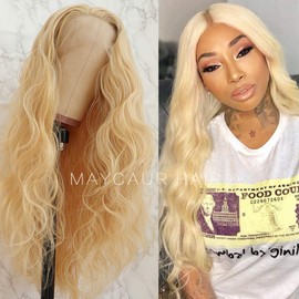 Maycaur Blonde #613 Color Long Hair Lace Wigs Loose Wavy Hair Glueless Heat Resistant Synthetic Lace Front Wigs for Black Women(Blonde Color)