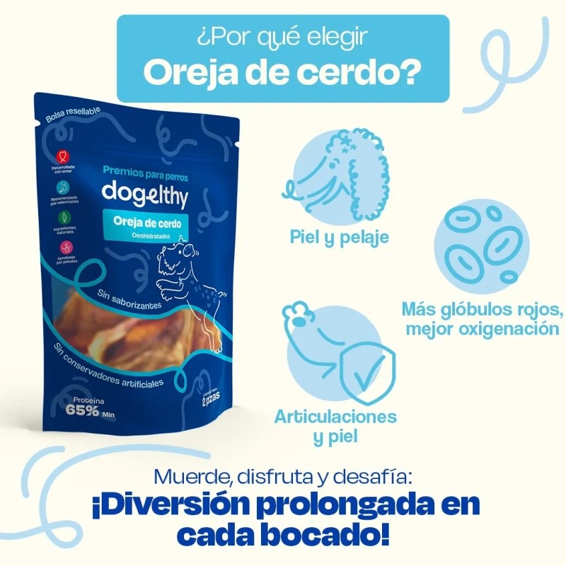 Dogelthy Pack De 2 Bolsas De Oreja De Cerdo Deshidratada