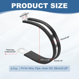 PATIKIL 2-1/4 Inch Cable Clamp, 8 Pack 304 Stainless Steel Rubber Cushioned Insulated Pipe Metal Clamp for Tube Pipe Hose Cable Wire Cord Installation