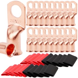TKDMR 20pcs 2/0 AWG-1/2" Battery Lugs,Copper Wire Lugs,Heavy Duty Battery Cable Ends,Tubular Ring Terminals,AWG Crimp Wire Ring Lugs,Battery Terminal Connectors with 3:1 Heat Shrink Tubing