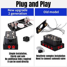 New Upgrade 12V Solenoid 8-Valve Air Ride Suspension manifold valve with Simplify Control Panel Ship Type Switch, equipped with Five display air pressure gauge blue