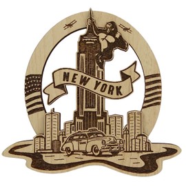 Wood Engraved New York King Kong Fridge Magnet Souvenir Gift