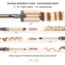 Mr Big 4 in 1 Triple Waver Curling Iron Set for Natural Beachy Waves, 1” Waver Crimper & Wands from ½” to 1.25” for Variety and Travel Accessories, Instant Heat, for All Hair Types, Fine to Course