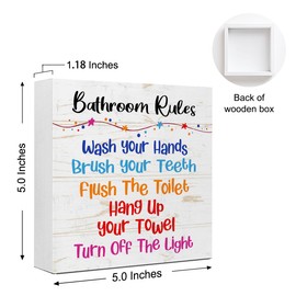 WUZYOU Bathroom Rules Wooden Box Sign Wash Your Hands, 5x5x1 INCH Hygiene Wood Sign, Hygiene Reminder For Family Kids Clinic Nursery Clinic Decor