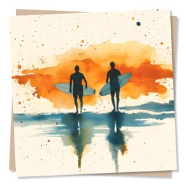 Beautiful Surfing Sea Birthday Card - Surf Lover - Blank, Anniversary or Just A Note Card - Sunset, Sunrise - For Loved One, Relative, Friend, Partner, Men, Dad, Brother, Daughter