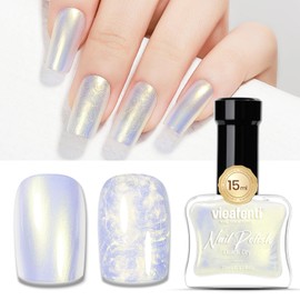 vieafenti Pearl Aurora Nail Polish Yellow 15ml, Quick Drying Nail Polish Shimmer Glitter Regular Long-Lasting Air Dry Oil-Base Mermaid Nail Polish DIY At Home