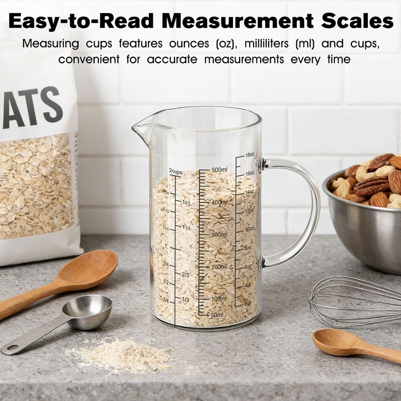 BZTT 18OZ Glass Measuring Cup with Insulated Handle V-Shaped Spout
