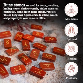BEZAVO Red Jasper Rune Stones Set - Engraved Elder Futhark Alphabet Crystals for Healing, Chakra, Reiki, Norse Pagan Meditation, and Viking Spirituality - Gemstone Runes in Brick Shape