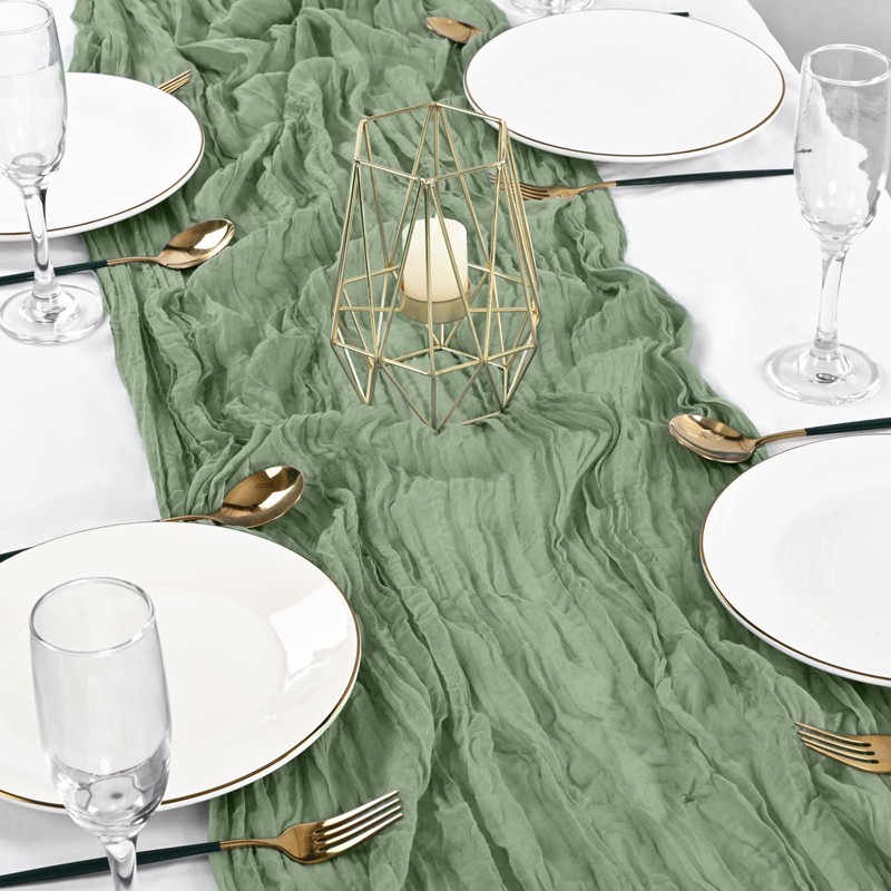 Pack of 2 Sage Green Cheesecloth Table Runner, Rustic Gauze