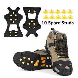 EONPOW Ice Grips, Ice & Snow Grips Cleat Over Shoe/Boot Traction Cleat Rubber Spikes Anti Slip 10 Steel Studs Crampons Slip-on Stretch Footwear (Size S)