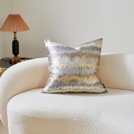 THE-TINOART Gold Pillow Covers 22x22 Decorative Throw Pillow Covers Luxury Metallic Gold Grey Soft Square Throw Pillow Cover for Sofa Couch Chair Bedroom Living Room 1Piece