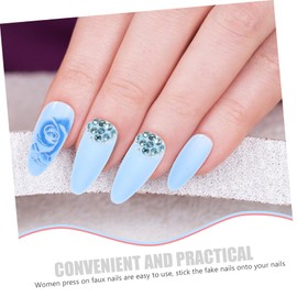 Housoutil 24pcs Rose Design Press Fake Nails for Women Cute Artificial Nails Rhinestone Decor Easy to Apply Full Coverage for Parties Birthdays and Everyday Use