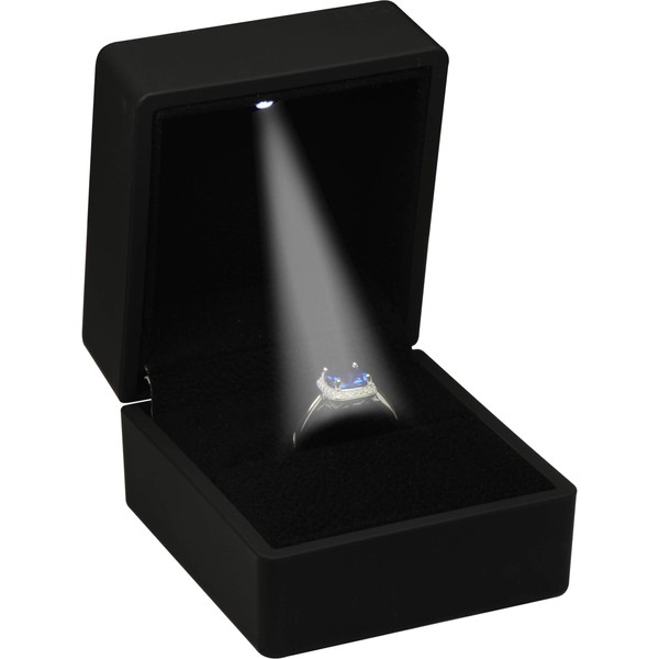 LED Black Ring Box for Proposal, Wedding, Engagement, Birthday, Valentine' Day, Mother's Day, Father's Day, Christmas...Luxury LED Ring Jewelry Gift Box with Light for Men for Women for Girls