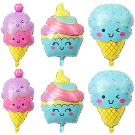 HORUIUS Ice Cream Balloons Sweet Candy Ice Cream Shaped Aluminum Foil Mylar Balloons for Summer Beach Birthday Baby Shower Party Decorations 6PCS