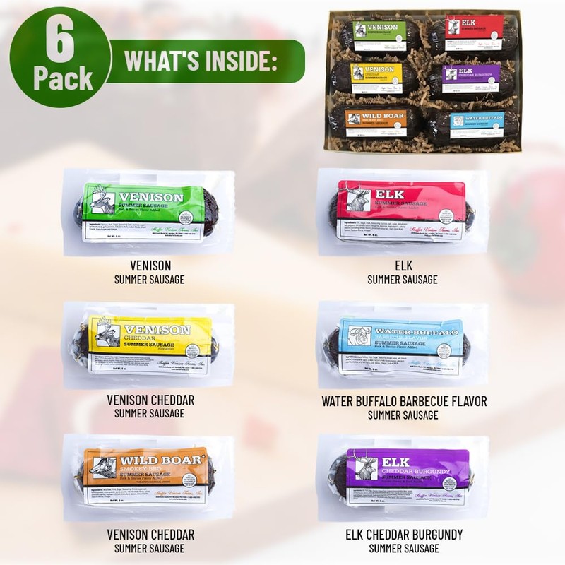 Game Summer Sausage Gift Pack (Venison, Cheddar, Elk, Elk Cheddar,