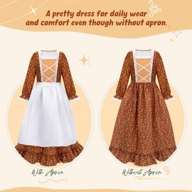 Meland Pioneer Dress for Girls - Colonial Floral Costume with Bonnet, Apron & Purse, Pionner Outfit for Girls 9-10 Years