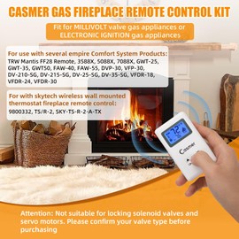Casmer Gas Fireplace Remote Control,Fit for Empire skytech Rasmussen ect Fireplace,Replace FF28 DV-210-SG 9800332 TS/R-2 SKY-TS-R-2-A SE TS-2R RPK3E SE-UP1 SPK3E,Child-Proof,3 YR Warranty,NO Battery
