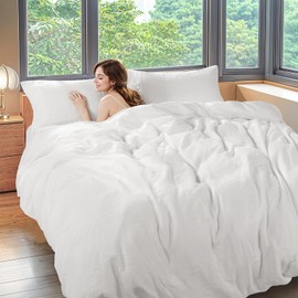 Shilucheng 100% Linen King Duvet Cover Set, Luxury Pure Natural French Flax Linen Duvet Cover with Zipper Closure & Corner Ties, Cooling Breathable Comforter Cover 3 Piece (White)