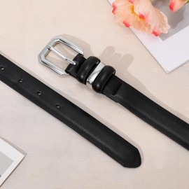 XZQTIVE Women Leather Belt for Jeans Pants Dresses Fashion Ladies Skinny Leather Belt with Silver Buckle,Black