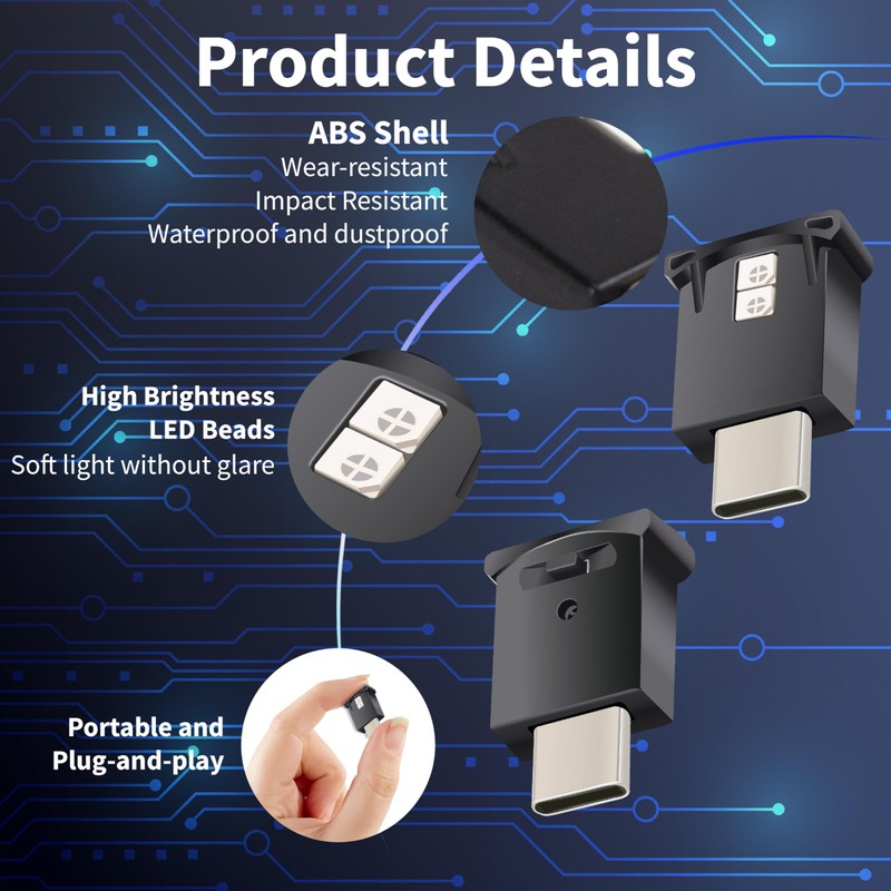 Mini USB LED Car Light, DC 5V Intelligent Interior Car