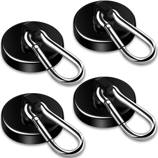 DIYMAG Black Magnetic Hooks, 150LBS Strong Heavy Duty Neodymium Magnet Hooks with Swivel Carabiner Hook, Great for Your Refrigerator and Other Magnetic Surfaces-36mm Diameter