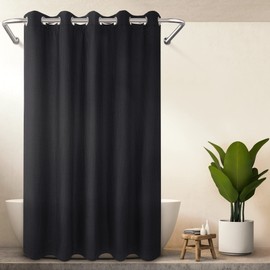 River Dream Hotel Grade No Hooks Needed Shower Curtain with Snap in Liner,Water Repellent, Machine Washable (Black, 71"x86"(W/Liner))