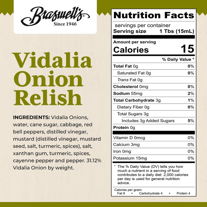 Braswell’s Sweet and Savory Gourmet Vidalia Onion Relish – Small-Batch,