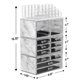Sorbus Large Makeup Organizer - Clear Stackable Jewelry & Makeup Organizer For Vanity, Bathroom Storage, Dresser - 12 Drawers Cosmetic Beauty Organizers and Storage with Lipstick, Makeup Brush Holder