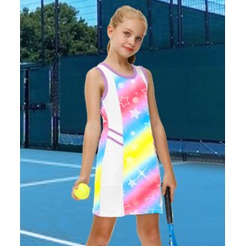 AOBUTE Girls Tennis Outfits Gradient Golf Tank Dresses Stras Printed Athletic Clothes with Shorts 8-9 Years