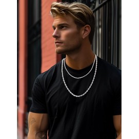 FOCALOOK Twisted Chain Stainless Steel 55cm Necklace Mens Link Chain 6mm Rapper Necklace Stainless Steel, Stainless Steel