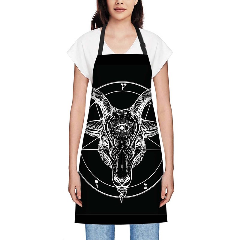 oFloral Baphomet Satanic Goat Head Bib Apron with Adjustable Neck