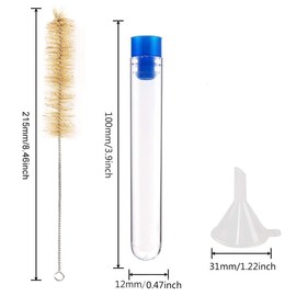 100 Pcs 12x100 mm Clear Plastic Bead Containers Test Tube with White Lid, with 3 Funnels 1 Brush Flat Bottom Candy Tubes Jelly Belly Bean Containers Craft Tubes