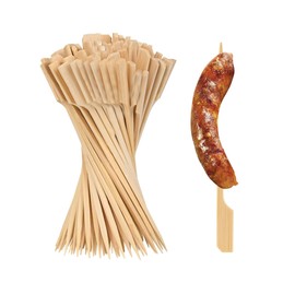 Konilaomu 7.87 Inch Bamboo Skewers 100PCS Food Appetizer Toothpicks Wide Flat Paddle Bamboo Wood Picks for Cocktail，Appetizers，Fruit，Sandwich，Barbeque Snacks, Fondue (7.87inch)