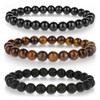 Mabor 3Pcs Men Beaded Bracelet Set Elastic 8mm Bead Tiger
