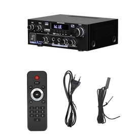 AK-55 Bluetooth 5.0 HiFi Stereo Audio Amplifier Receiver – 50W x 2 Dual Channel Mini Digital Amp with Bass & Treble Control, FM Radio, USB, AUX, for 4–16Ω Passive Speakers, Home Theater, Desktop Use