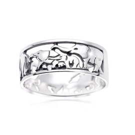 Materia Women's Band Ring Elephant Herd with Baby 925 Sterling Silver African Lucky Charm #SR-116, Sterling Silver
