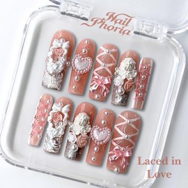 NailPhoria｜SURPRISE DEAL Collections (70 Styles) acrylic press nails:_Laced in Love_S