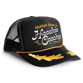 Hotter Than A Hoochie 90s Country Retro Trucker Hat (Black & Gold Oak Leaf)