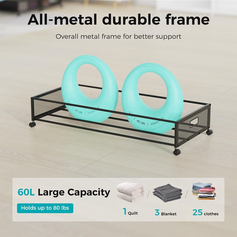 oylik Large Under Bed Storage with Wheels, Metal Under Bed