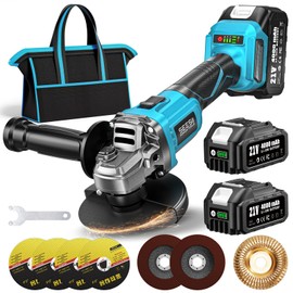 SEESII Cordless Angle Grinder 4-1/2 Inch, 21V Brushless Battery Grinder Tool with 2X 4.0Ah Batteries, 10000RPM for Metal Cutting, Grinding, Polishing, Rust Removal (Blue)