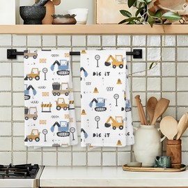 Giosve Construction Trucks Kids Hand Towels, Construction Decor Hand Towels for Bathroom, Truck Gifts, Kids Boys Toddler Bathroom Decor, 16x24 Inch Set of 2 YH430-MJ02