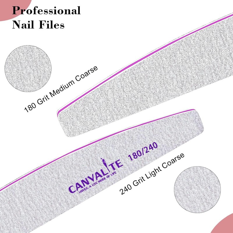 Canvalite Nail Files for Natural Nails 180/240 Grit Emery Board