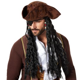 dressforfun Pirate Hat, Captain Hat with Hair, Accessory for Pirate Costume Men, Pirate Costume Women, Pirate Hat for Pirate Costume Women and Pirate Men's Hat, Captain Costume, Pirate Jewellery