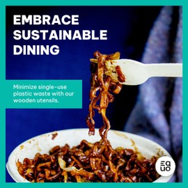 EQUO Wooden Disposable Spoons (Pack of 15) - Plastic-free, Home-compostable, Heat-safe Utensils for Parties, Events, Camping & More