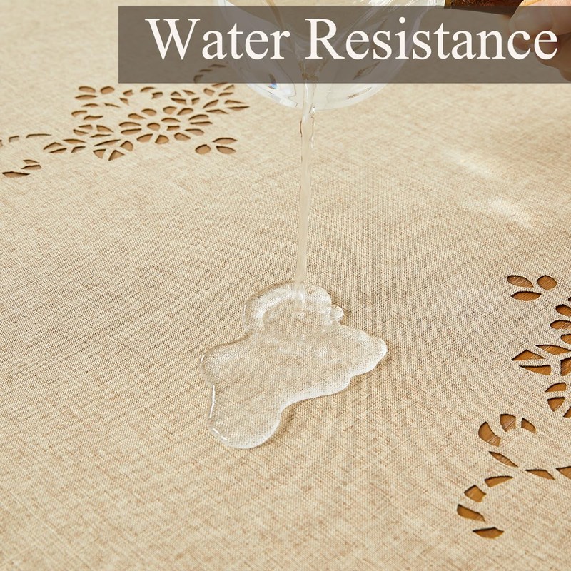 Wracra Macrame Waterproof Table Cloth, Farmhouse Linen Style Round Table