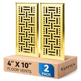 Ventyun Electroplated Floor Register,4" x 10" 2 Pack,Walkable Metal Vent Covers for Wall/Floor with Adjustable Airflow Curved Safe Edges,Gold