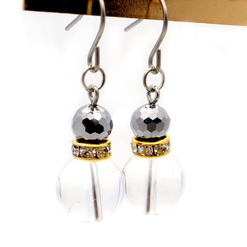 GOLD STONE Terahertz Earring, For Both Ears, Natural Crystal, Sparkling,