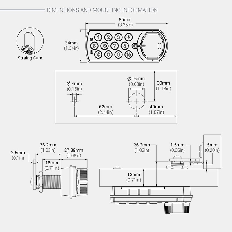 Somlock miniK10 Standard Electronic Cabinet Lock – 12-Button Keypad, 10-Year