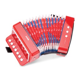 Woet Red Toy Accordion for Children, Musical Instrument with Songbook and 8 Songs, Beginners Educational Toy, Musical Development, Creative Learning, Gift, from 3 Years