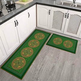 ysnifeiw St. Patrick's Day Kitchen Mats Set of 2, Green Vintage Shamrock Kitchen Rugs for Floor and Door Mat St. Patrick's Day Home Decorations - 17x30 and 17x47 Inch